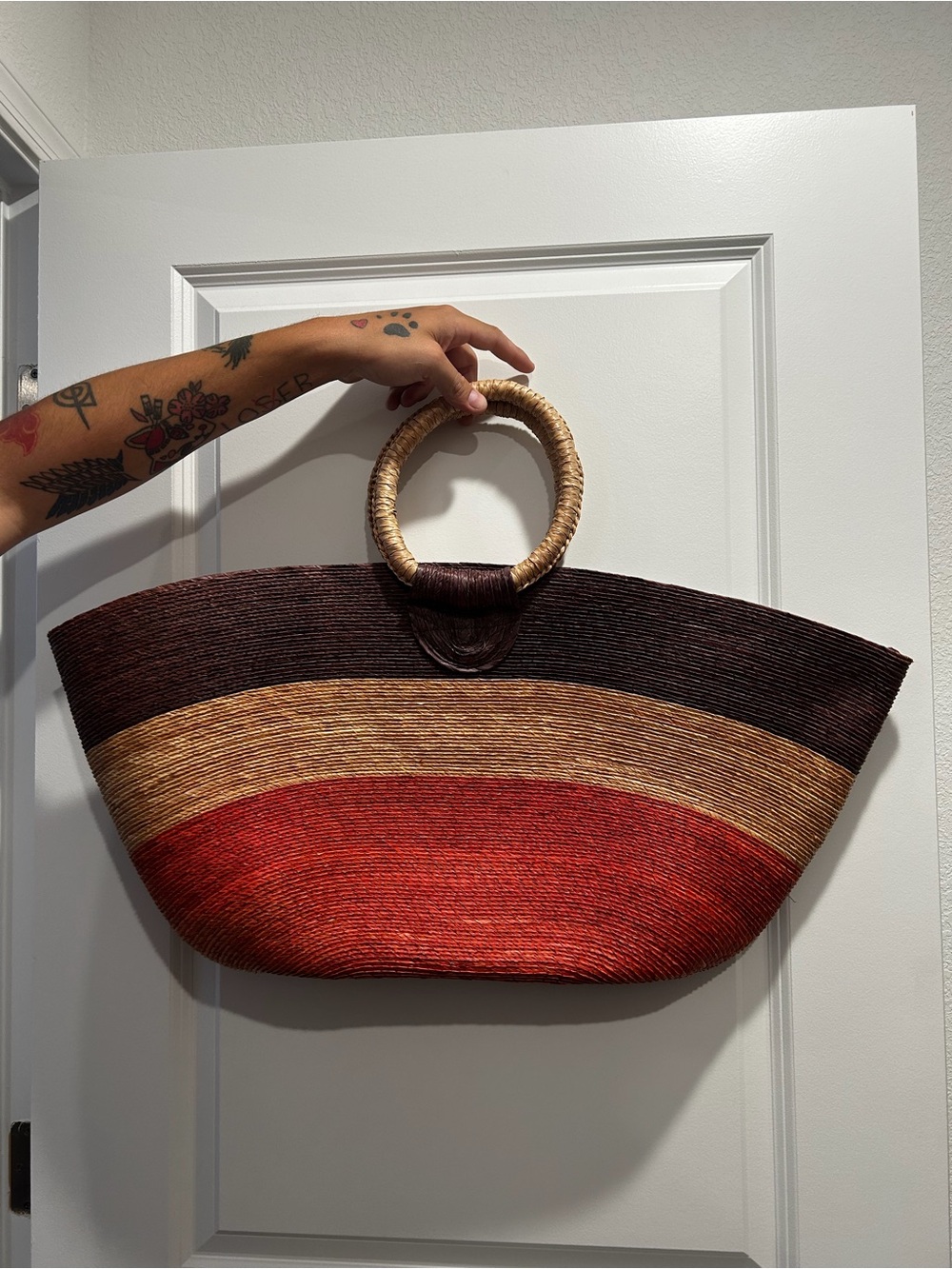 Wicker Tote Bag with Ring Top Handle